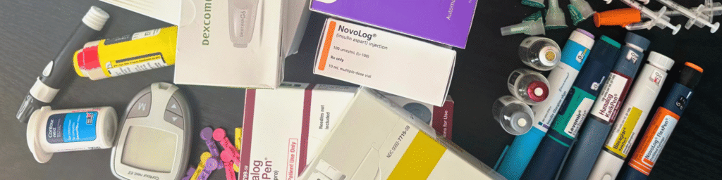 diabetes medicines and supplies on a table