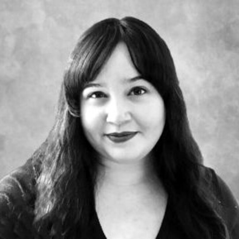 Black and white portrait of Melissa Passarelli.