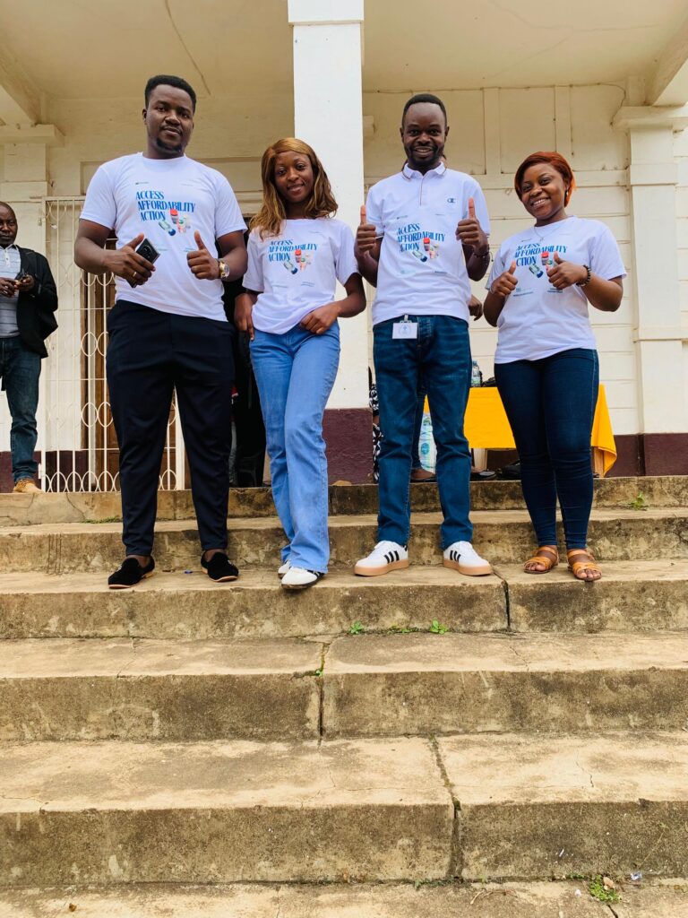Members of the staff team at Kivu Diabetes Center give thumbs up in their World Diabetes Day shirts