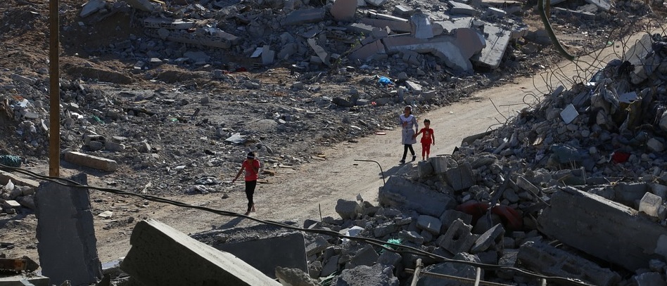 Photo of a devestated street in Gaza