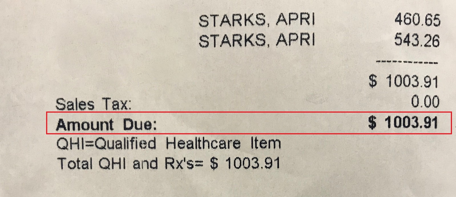 April insulin receipt
