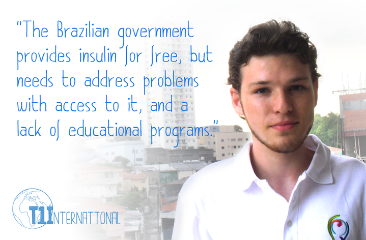 Ronaldo from Brazil with a backdrop of buildings says: "The Brazilian government provides insulin for free, but needs to address problems with access to it, and a lack educational programs."